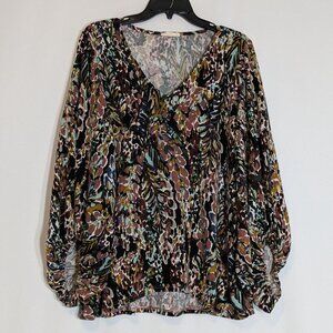 BEESON RIVER Multi-Color 3/4 Sleeve, V-Neck Pullover Fall/Winter Top; Size 1X